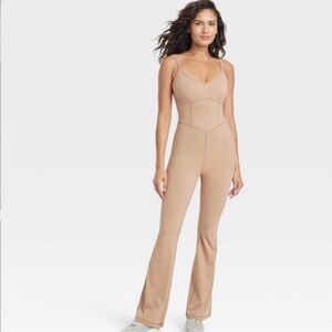 NWT JoyLab Women's Flare Long Bodysuit in tan